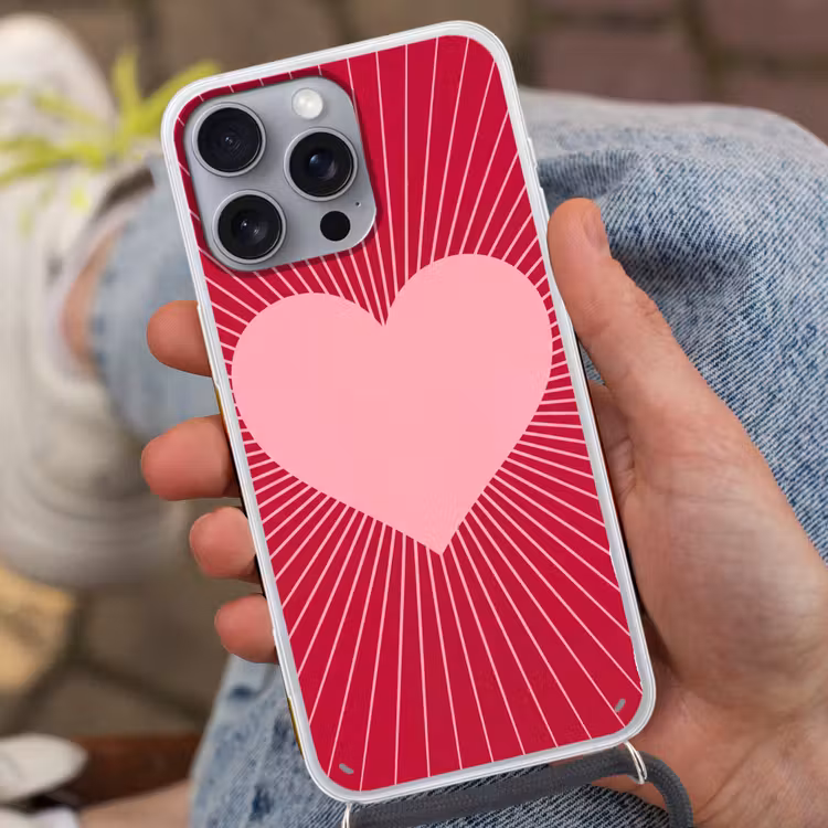 Telefoonhoesje met koord - Hart - Stralen - Liefde - Abstract - Roze — 2