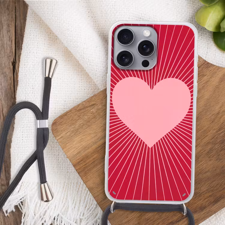 Telefoonhoesje met koord - Hart - Stralen - Liefde - Abstract - Roze — 3