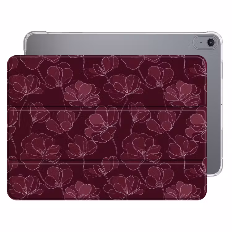 iPad hoes - Bloemen - Patroon - Bordeauxrood — 1
