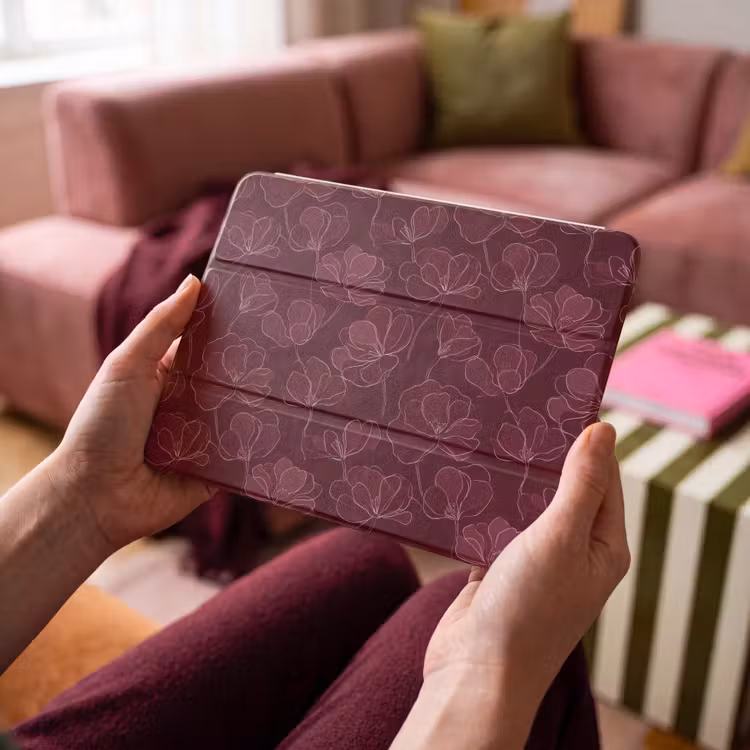 iPad hoes - Bloemen - Patroon - Bordeauxrood — 4