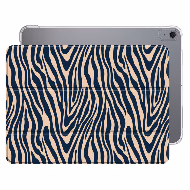 iPad hoes - Zebra - Patroon - Blauw - Beige — 1