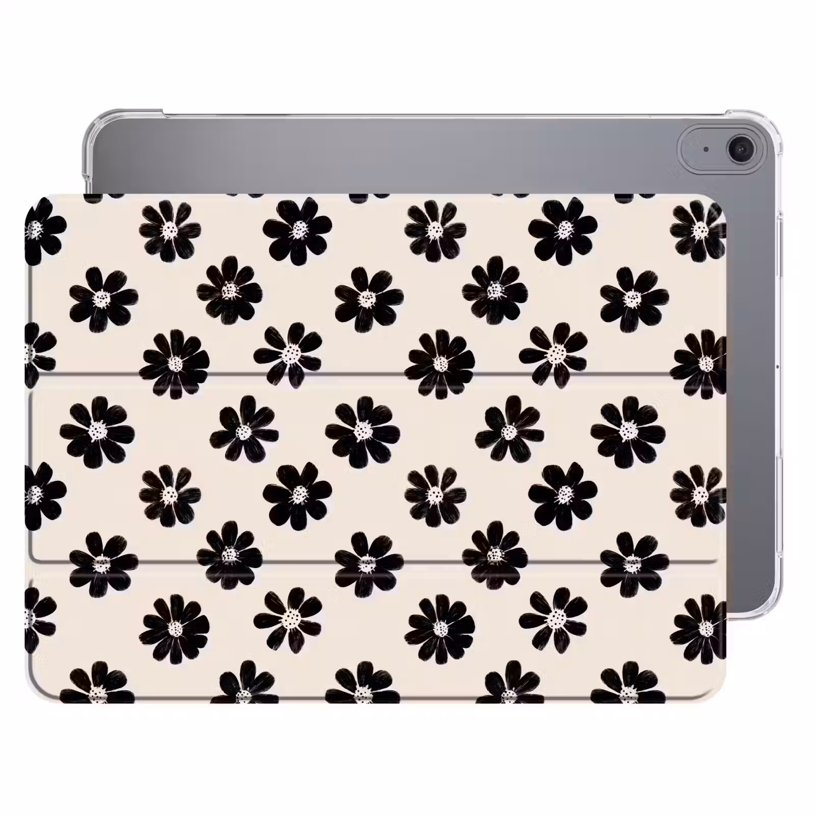 iPad hoes - Grafisch - Madeliefjes - Zwart - Beige — 1