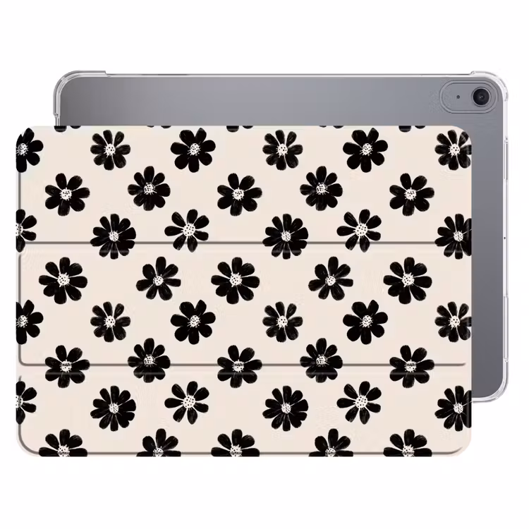 iPad hoes - Grafisch - Madeliefjes - Zwart - Beige — 1