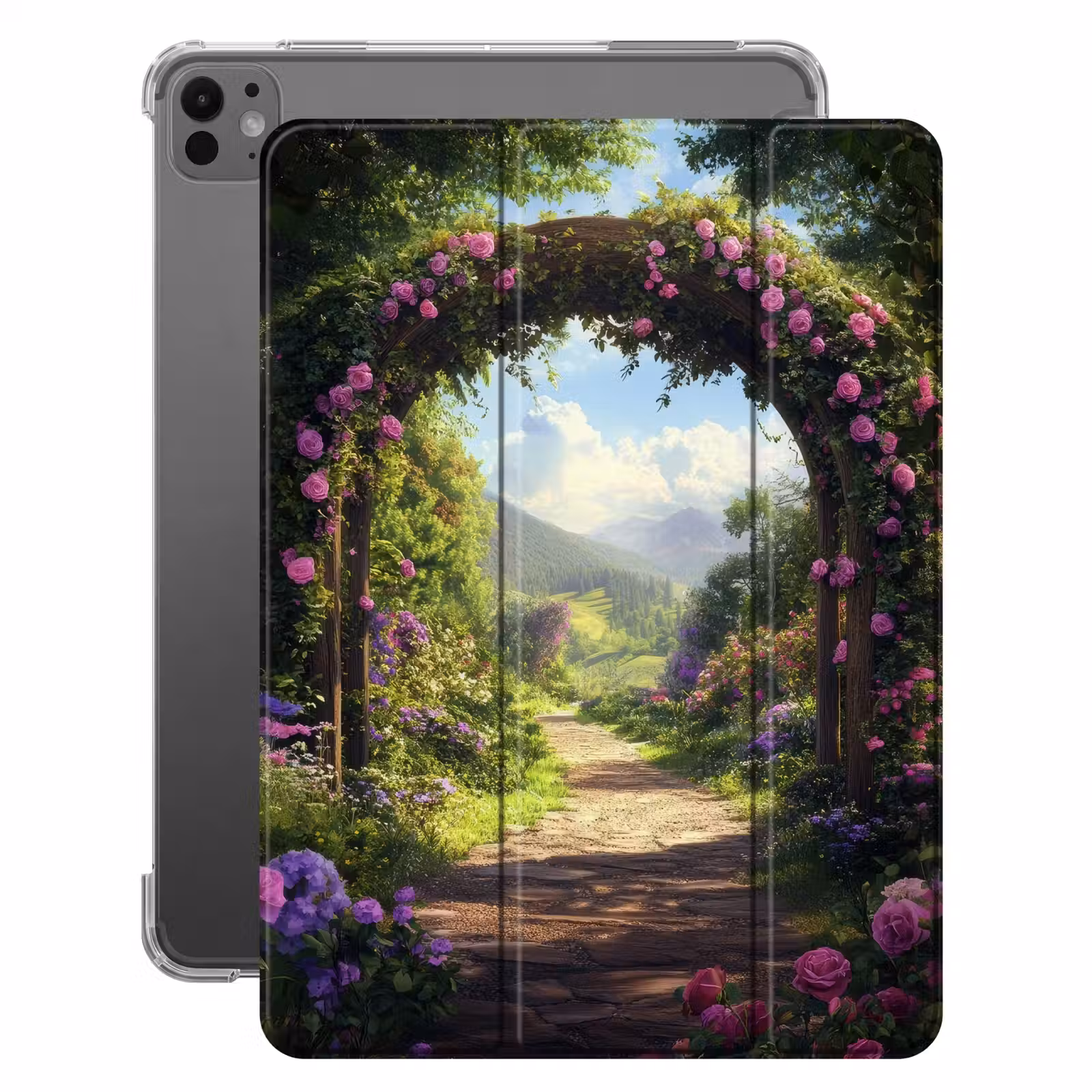 iPad hoes - Doorkijk - Rozenboog - Uitzicht - Landschap - Bloemen — 1