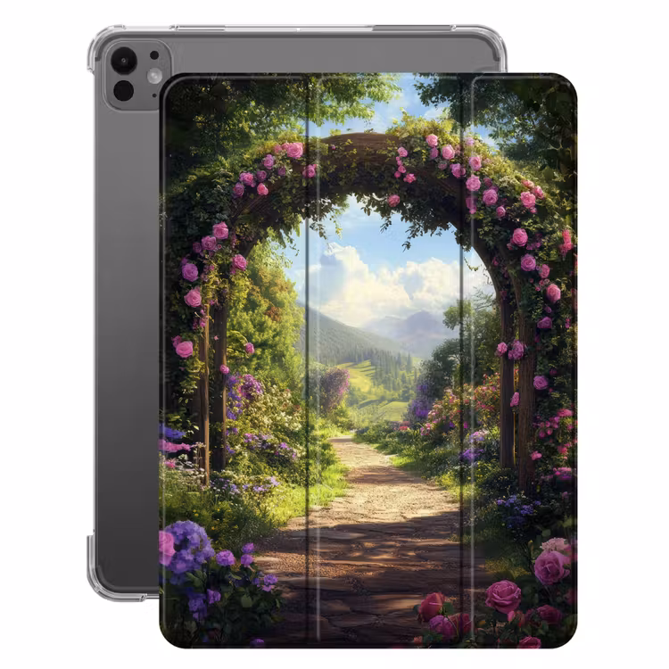 iPad hoes - Doorkijk - Rozenboog - Uitzicht - Landschap - Bloemen — 1