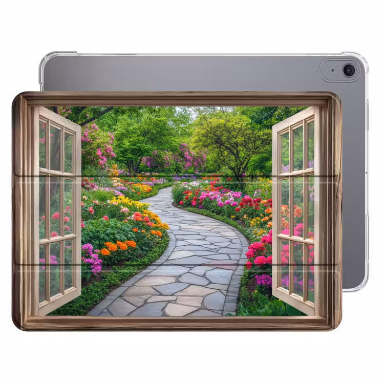 iPad hoes - Doorkijk - Bloemen - Tuinpad - Natuur - Raam — 1