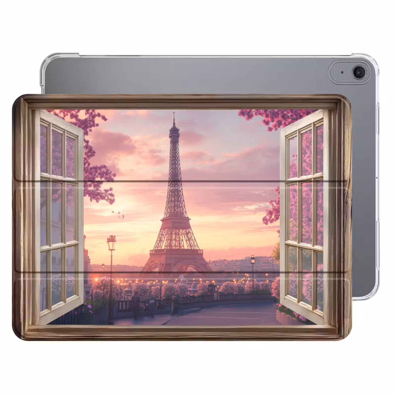 iPad hoes - Doorkijk - Parijs - Eiffeltoren - Roze - Kersenbloesem — 1