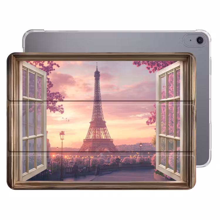 iPad hoes - Doorkijk - Parijs - Eiffeltoren - Roze - Kersenbloesem — 1