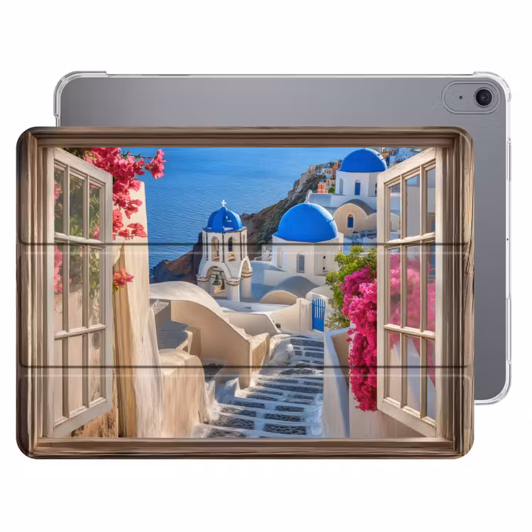 iPad hoes - Doorkijk - Santorini - Landschap - Blauw - Grieks — 1