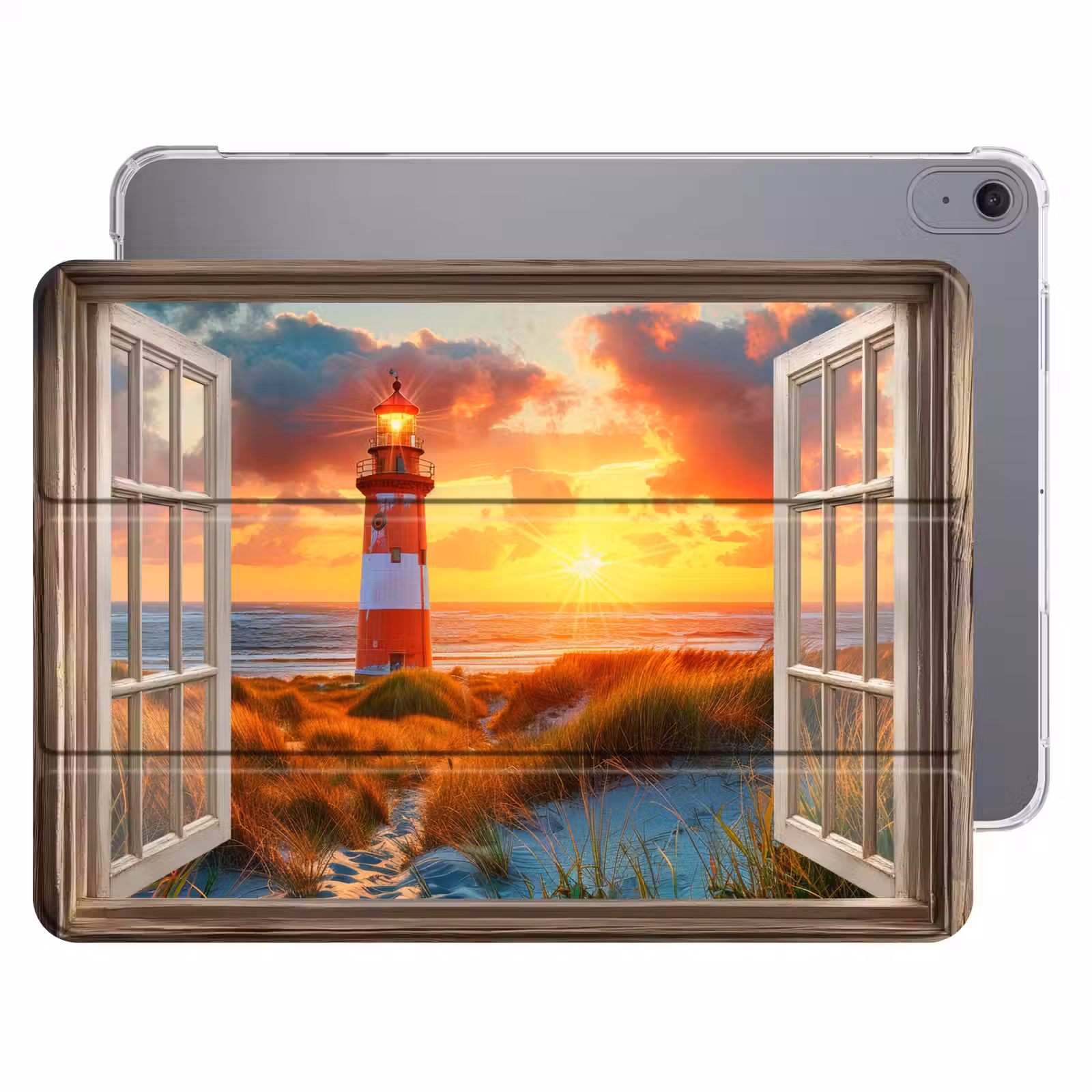 iPad hoes - Doorkijk - Raam - Vuurtoren - Zonsondergang - Strand — 1