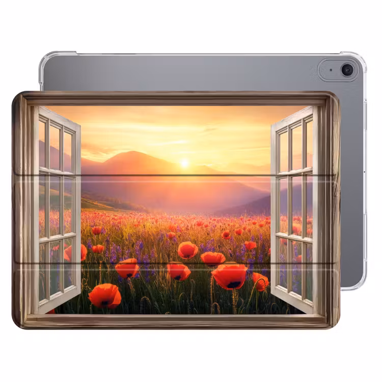 iPad hoes - Doorkijk - Klaprozen - Bloemen - Rood - Open raam — 1