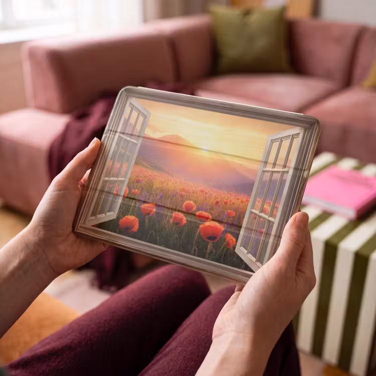 iPad hoes - Doorkijk - Klaprozen - Bloemen - Rood - Open raam — 4