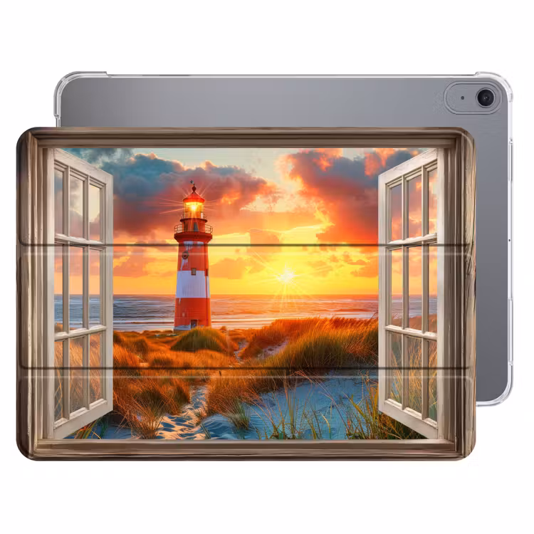 iPad hoes - Doorkijk - Raam - Vuurtoren - Zonsondergang - Strand — 1