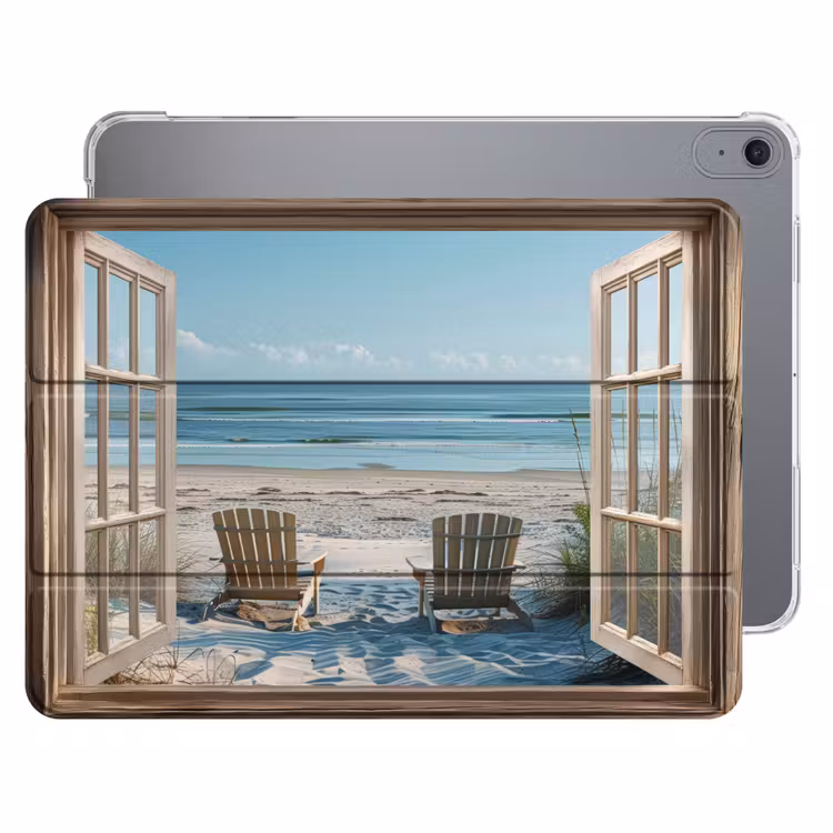 iPad hoes - Doorkijk - Strandstoelen - Duinen - Zee - Natuur — 1