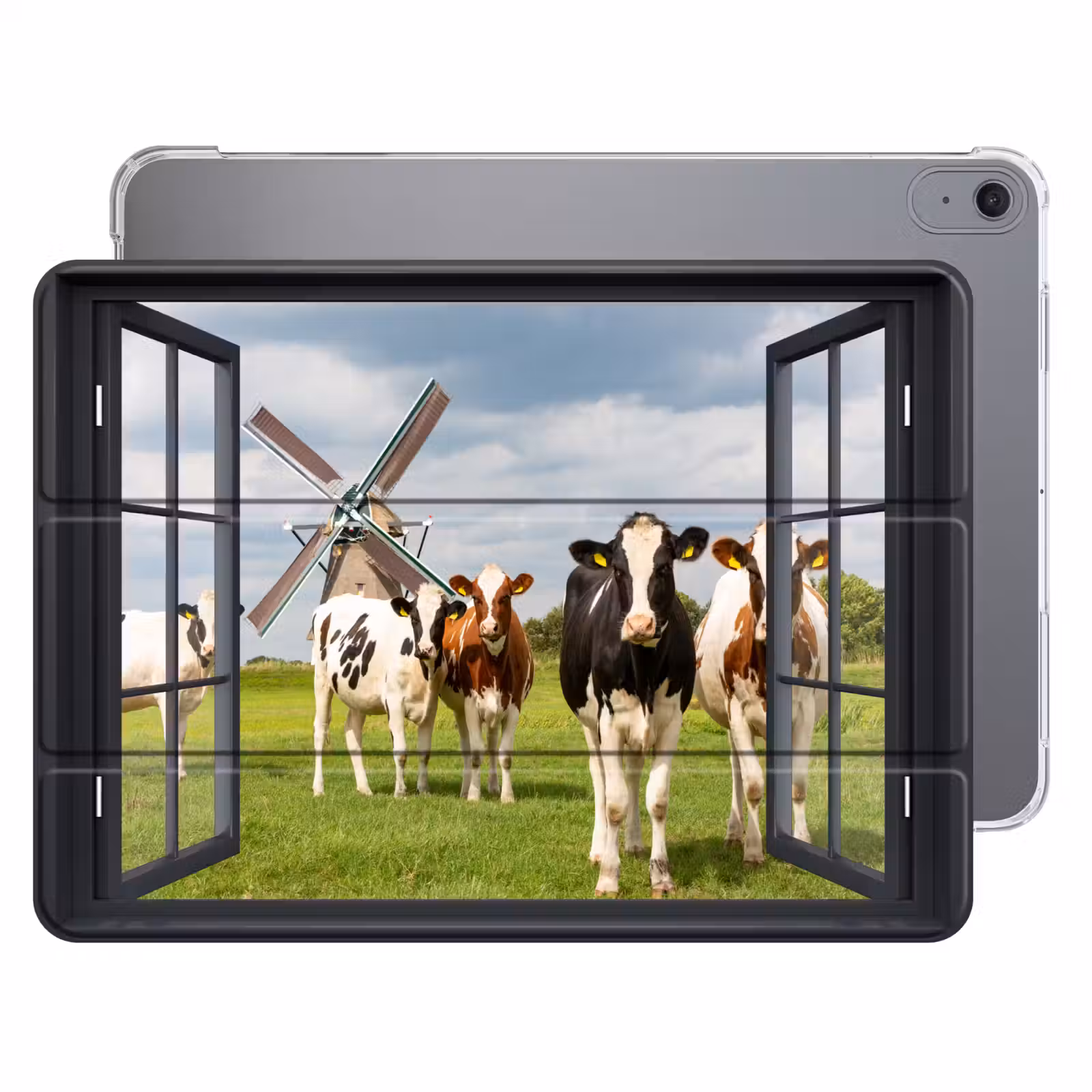 iPad hoes - Doorkijk - Koe - Molen - Koeien - Weiland - Gras - Groen — 1