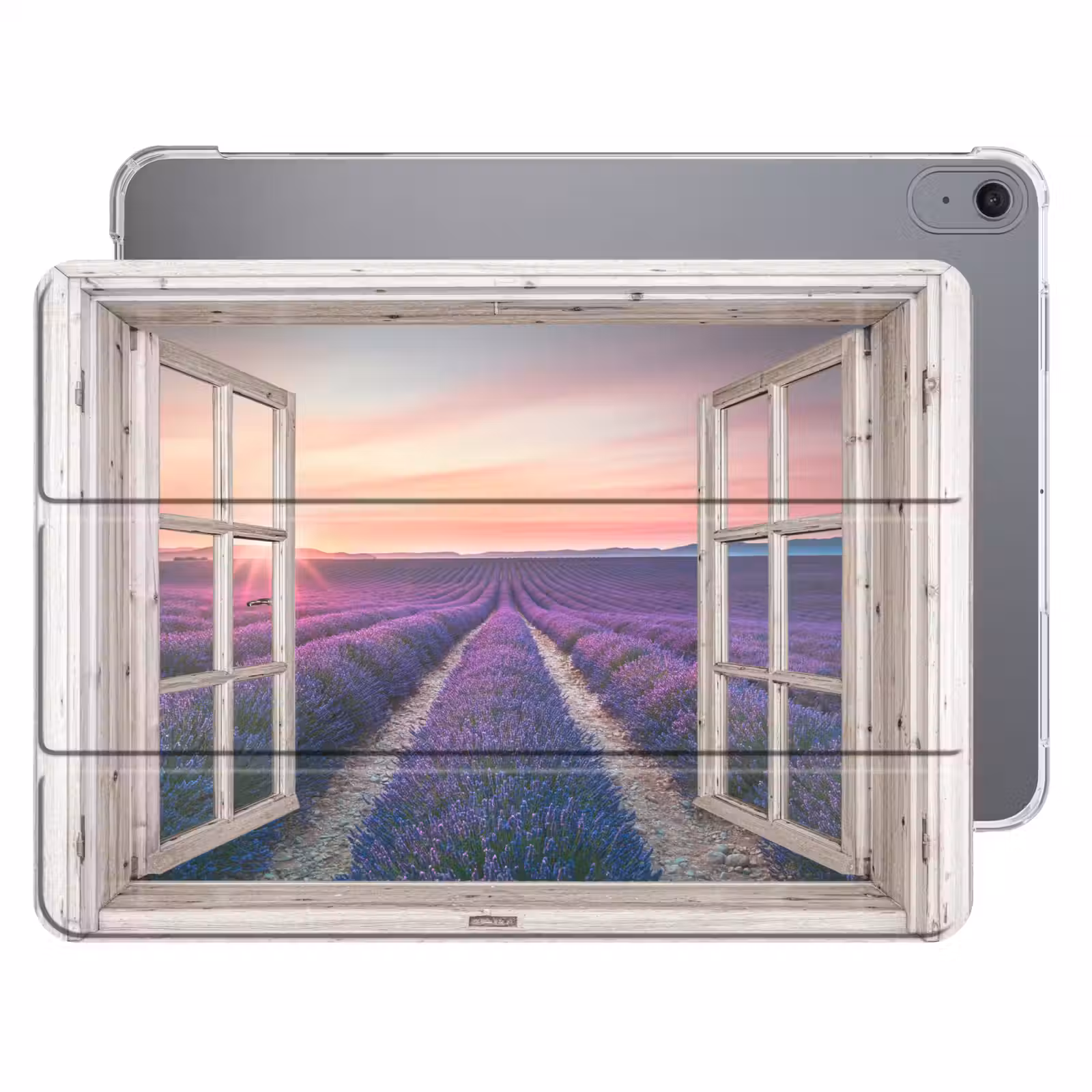 iPad hoes - Doorkijk - Lavendel - Bloemen - Hout - Zonsondergang - Paars — 1