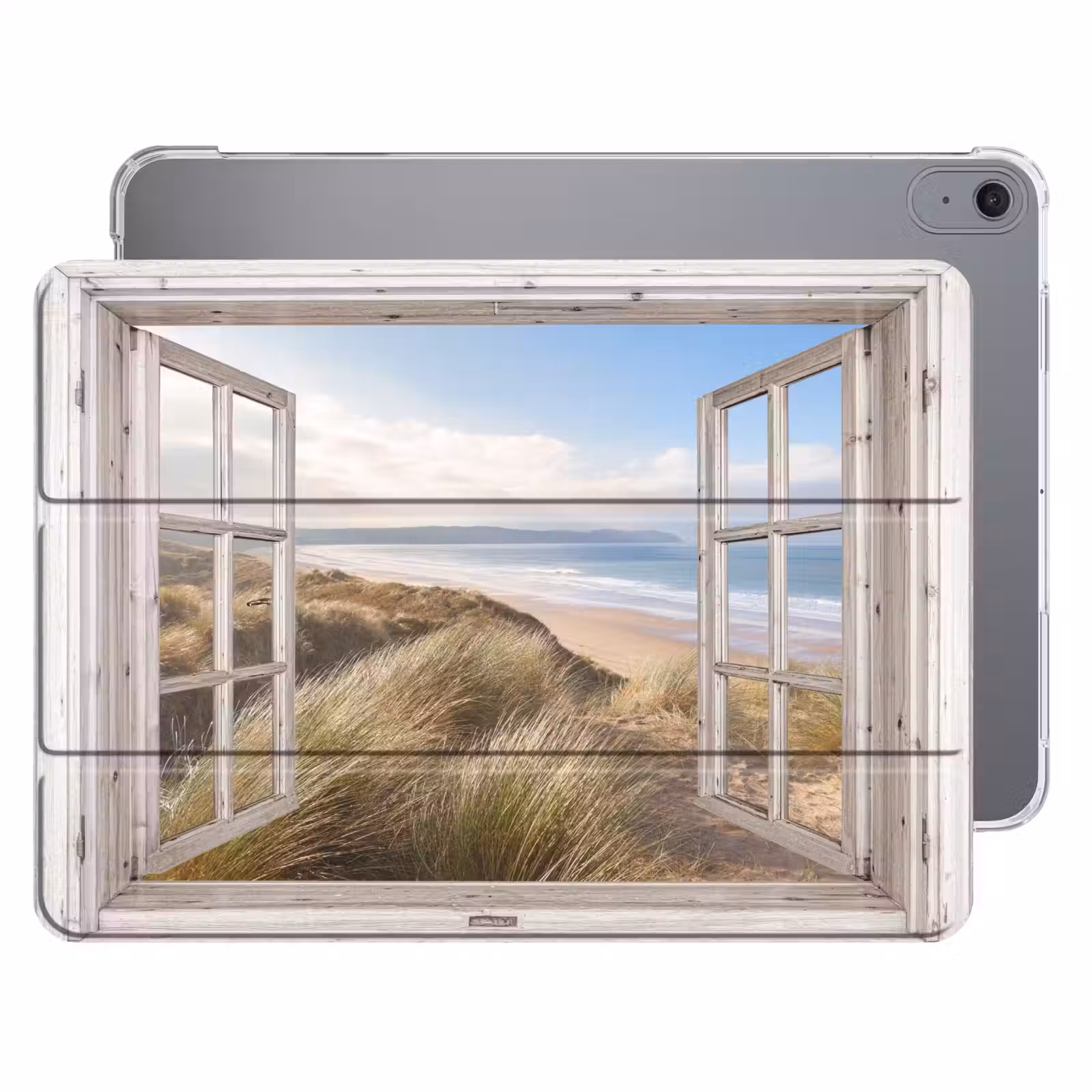 iPad hoes - Doorkijk - Strand - Zee - Duinen - Helmgras - Zand - Blauw — 1