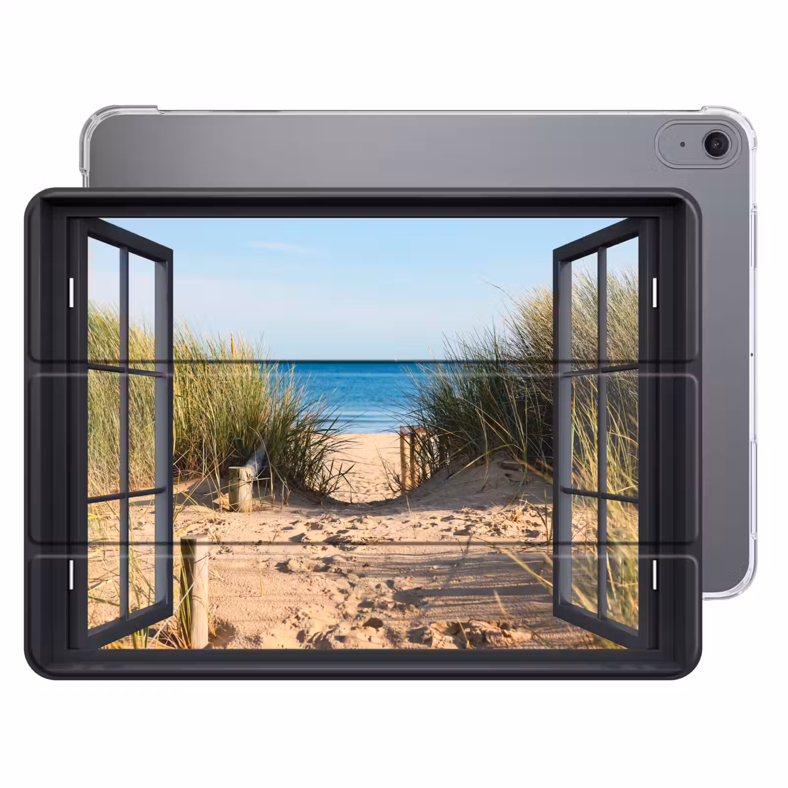 iPad hoes - Doorkijk - Strand - Zee - Zand - Water - Helmgras - Duinen — 1