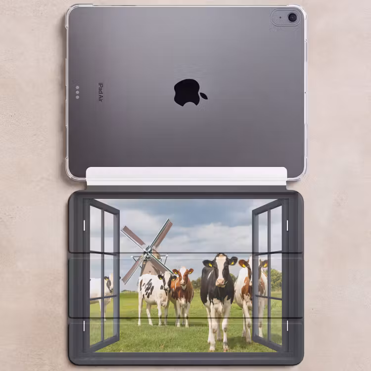 iPad hoes - Doorkijk - Koe - Molen - Koeien - Weiland - Gras - Groen — 6