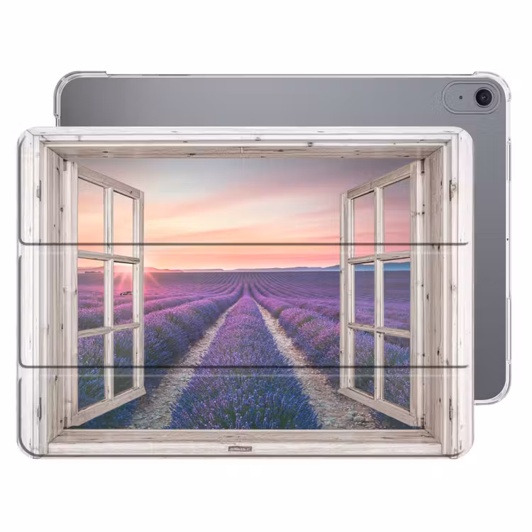 iPad hoes - Doorkijk - Lavendel - Bloemen - Hout - Zonsondergang - Paars — 1