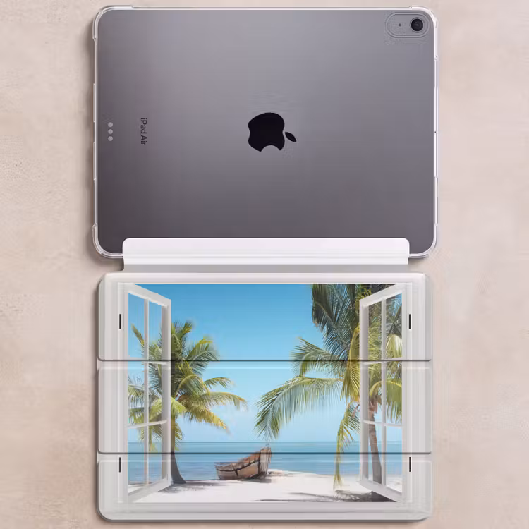 iPad hoes - Doorkijk - Strand - Palmboom - Boot - Tropisch - Zee - Blauw — 6