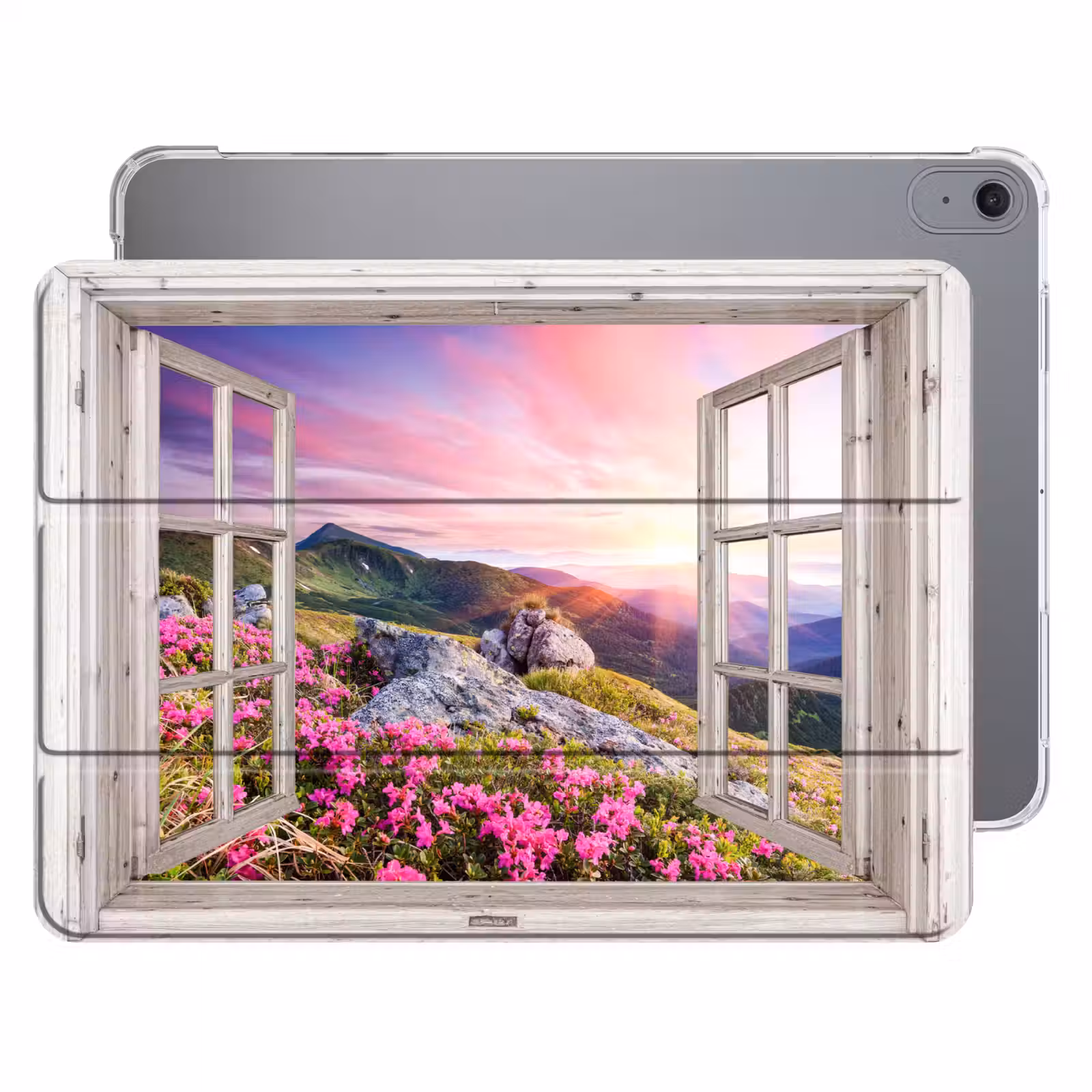 iPad hoes - Bergen - Landschap - Doorkijk - Bloemen - Avond - Roze — 1