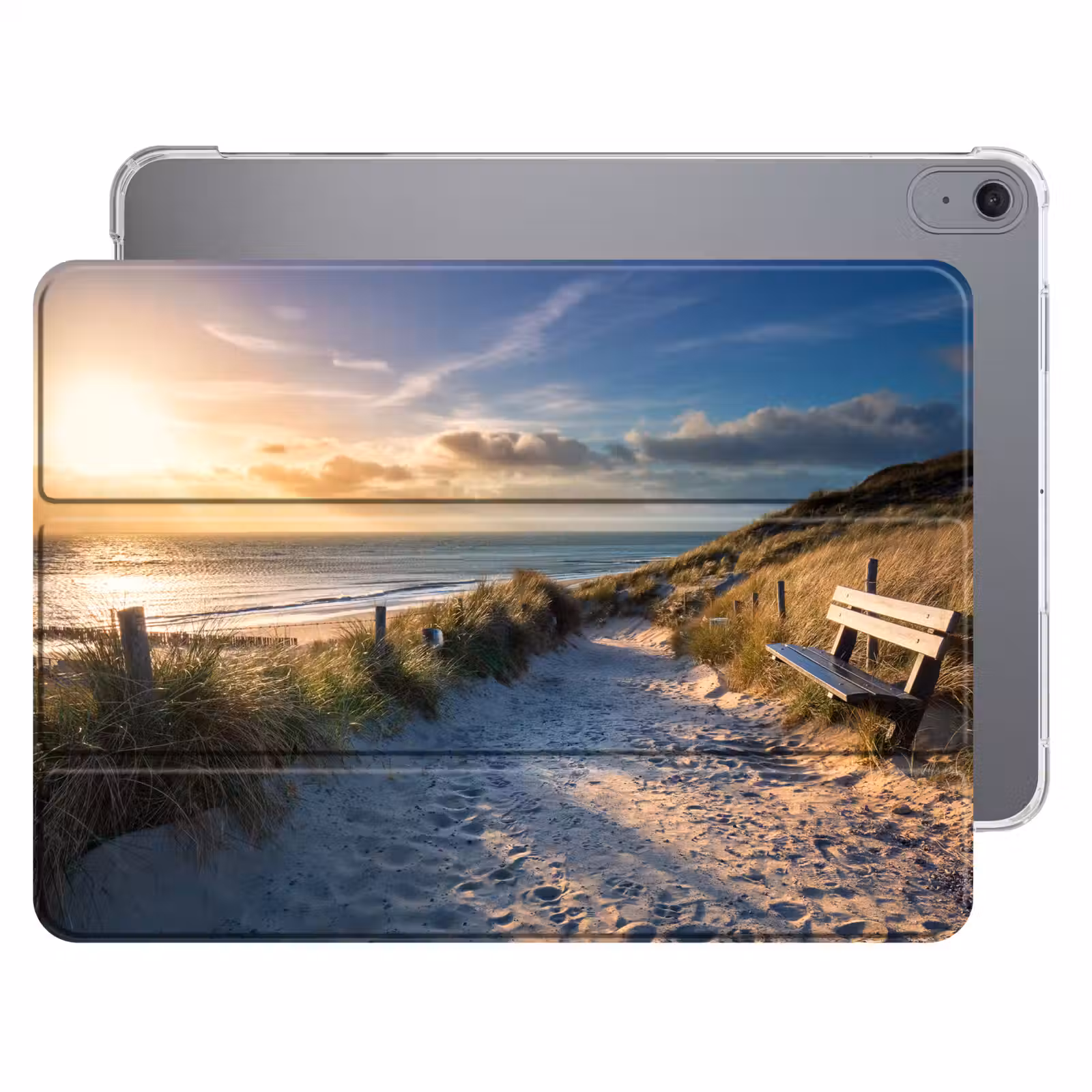 iPad hoes - Zonsondergang - Strand - Duin - Gras - Bank — 1