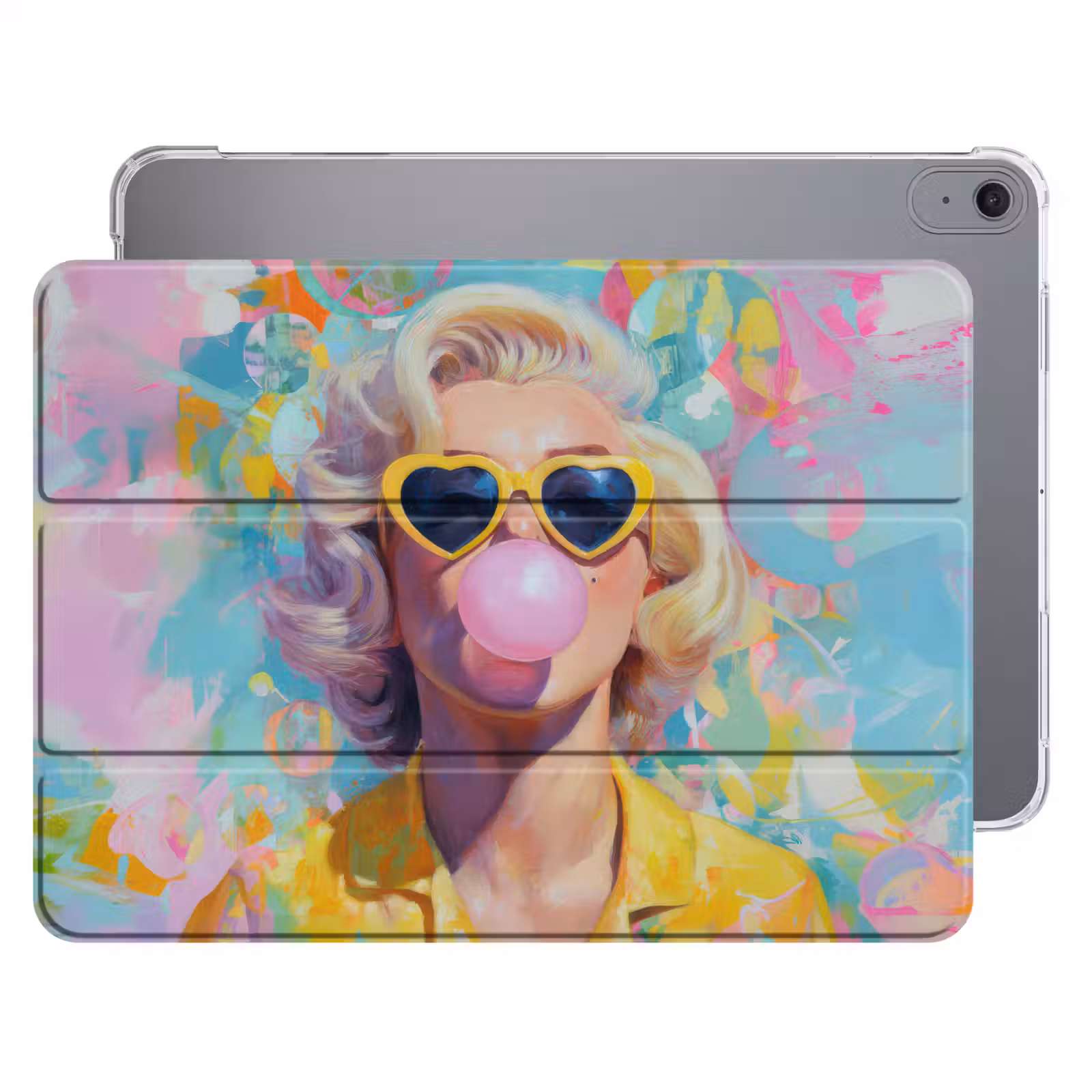 iPad hoes - Vrouw - Blond - Roze kauwgom - Kleurrijk - Pastel — 1