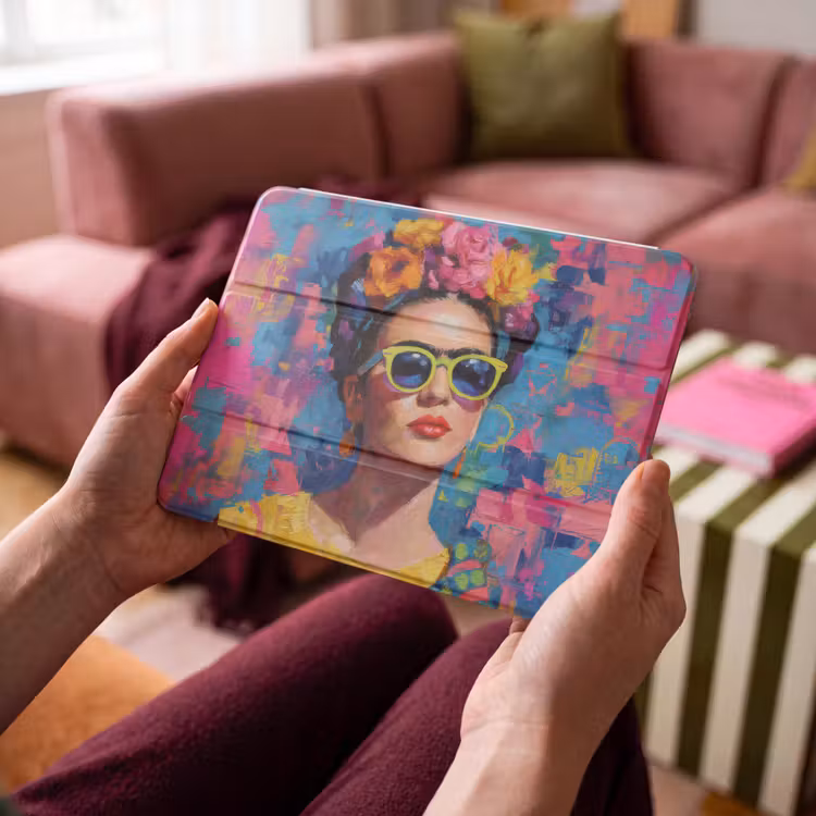 iPad hoes - Vrolijk portret - Vrouw - Bloemenkroon — 4