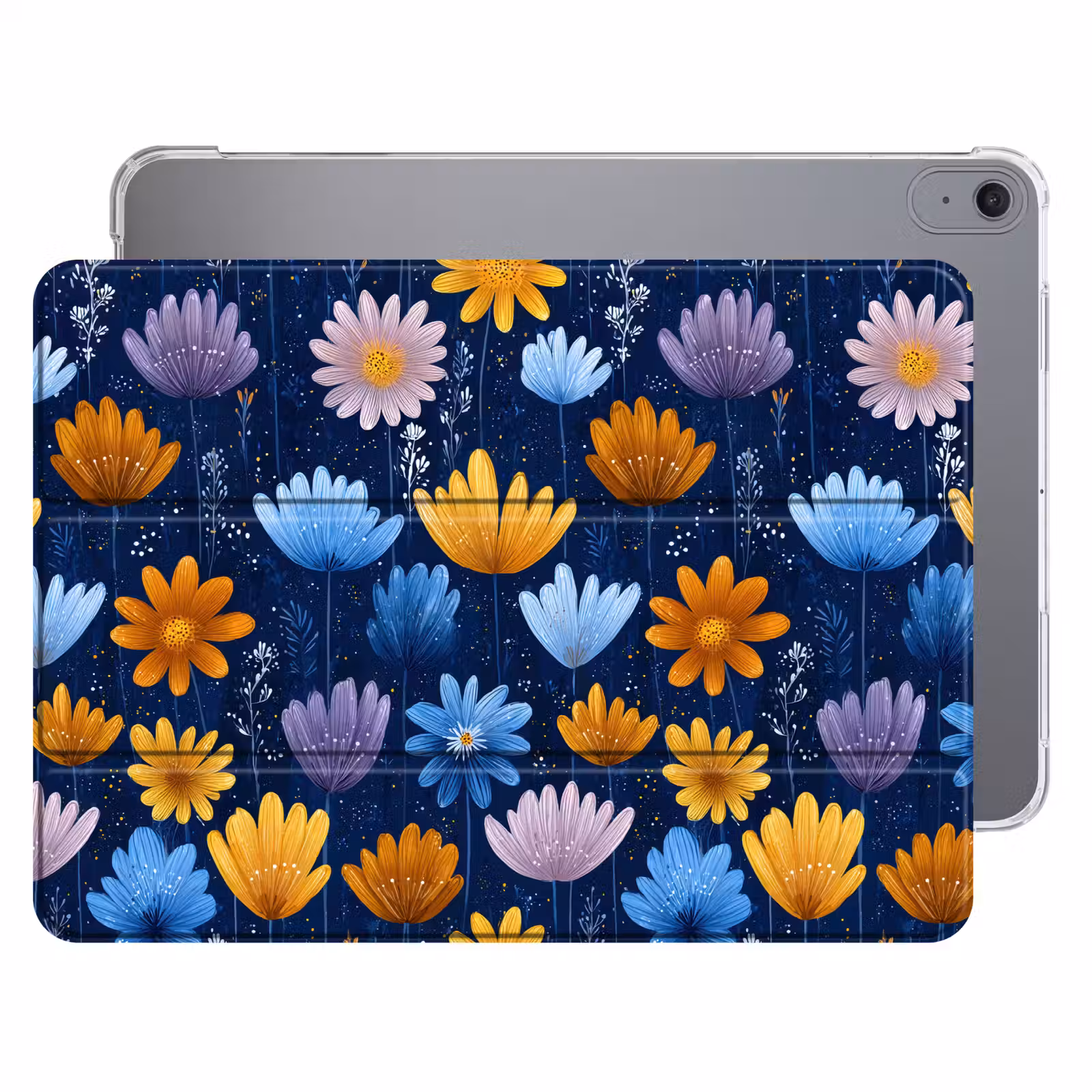 iPad hoes - Bloemen - Patroon - Blauw - Contrast — 1