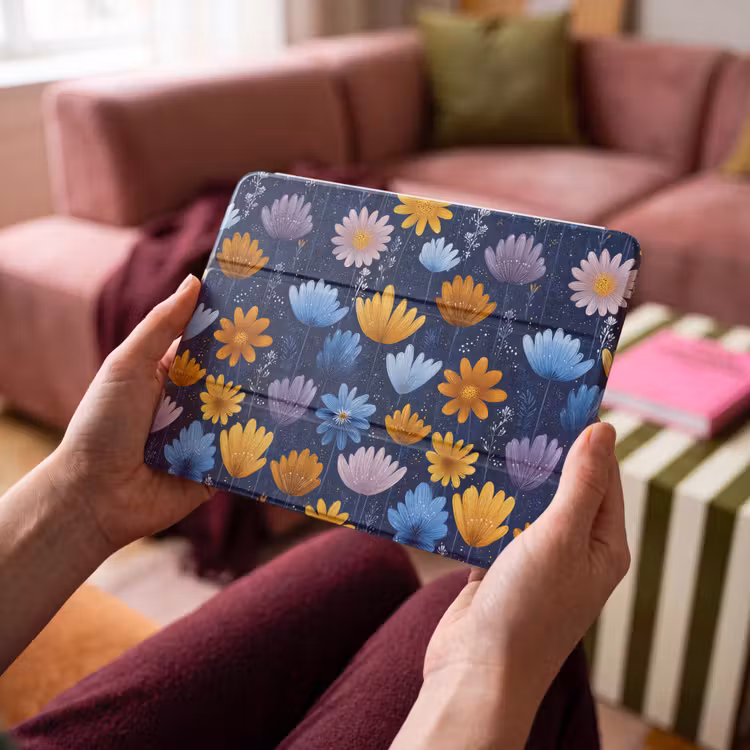 iPad hoes - Bloemen - Patroon - Blauw - Contrast — 4