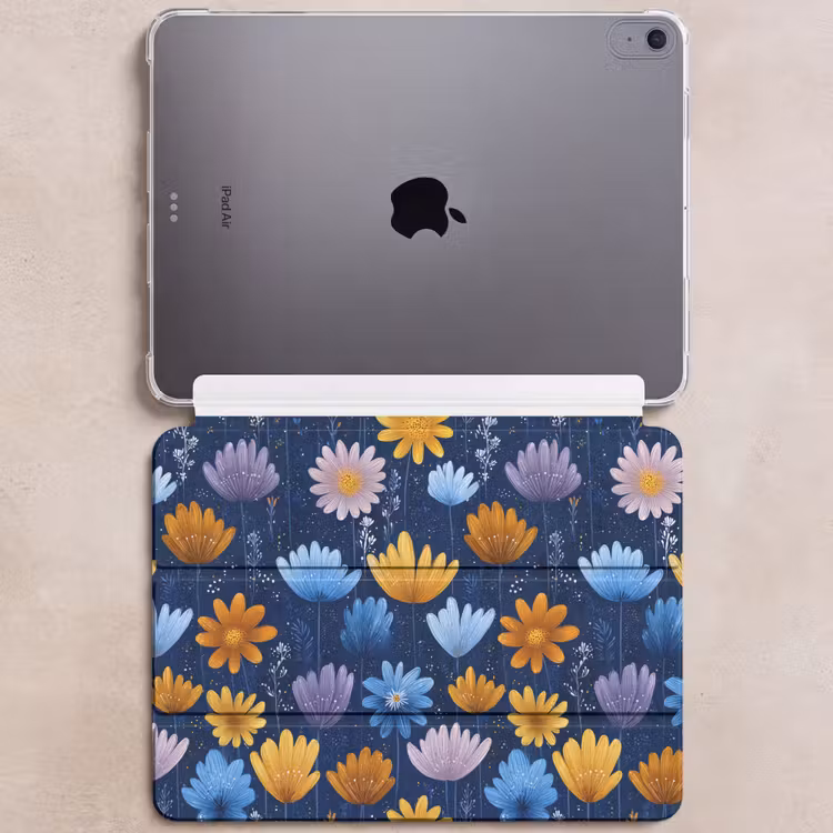 iPad hoes - Bloemen - Patroon - Blauw - Contrast — 6