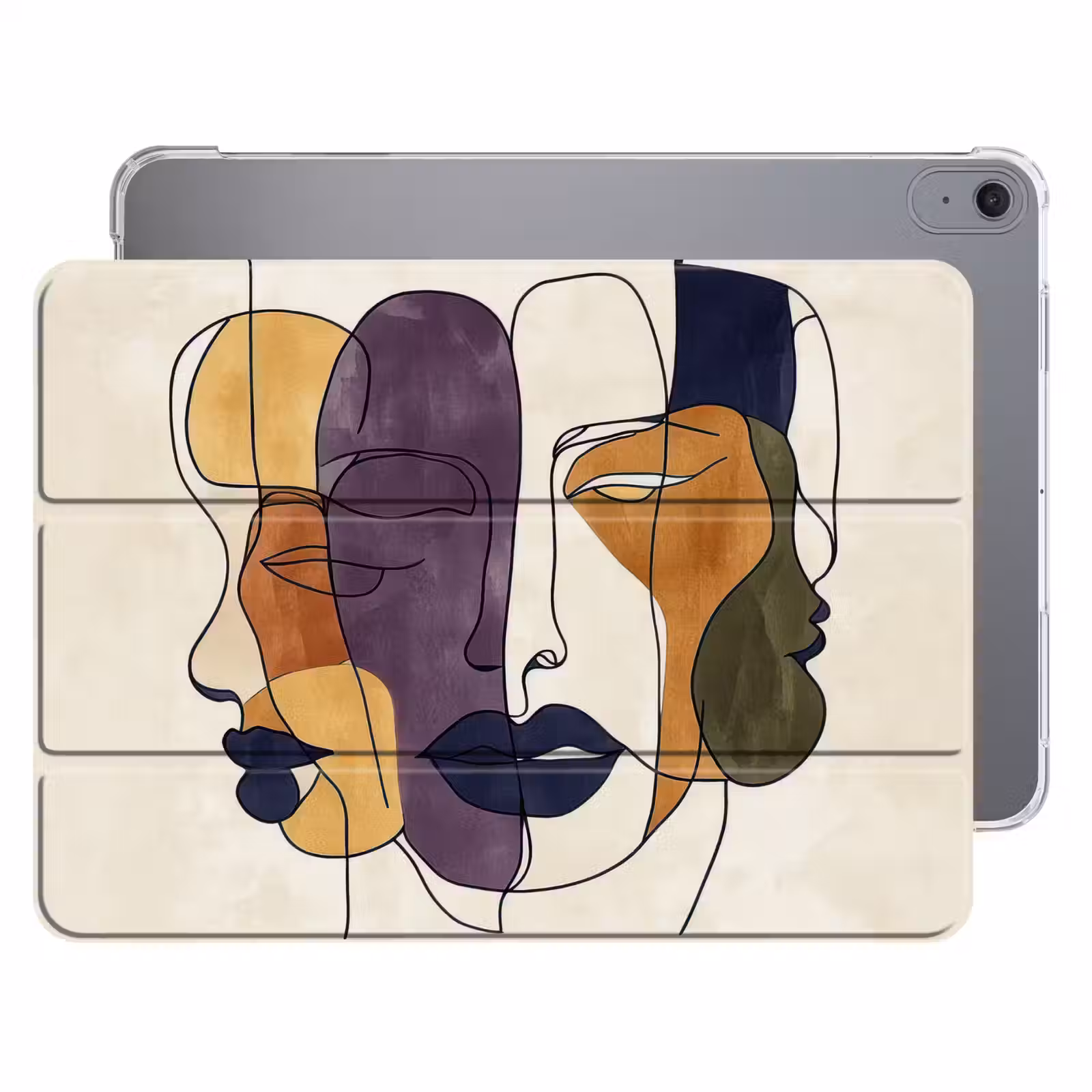 iPad hoes - Abstract - Overlappende gezichten - Paars - Donkergroen — 1