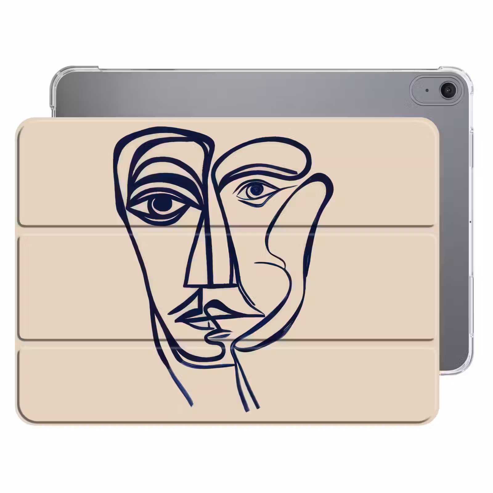 iPad hoes - Minimalistisch - Lijnillustratie - Beige - Donkerblauw — 1