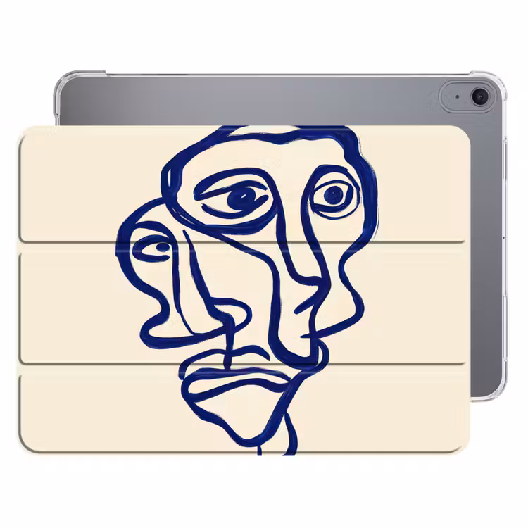 iPad hoes - Lijntekening - Overlappende gezichten - Donkerblauw — 1