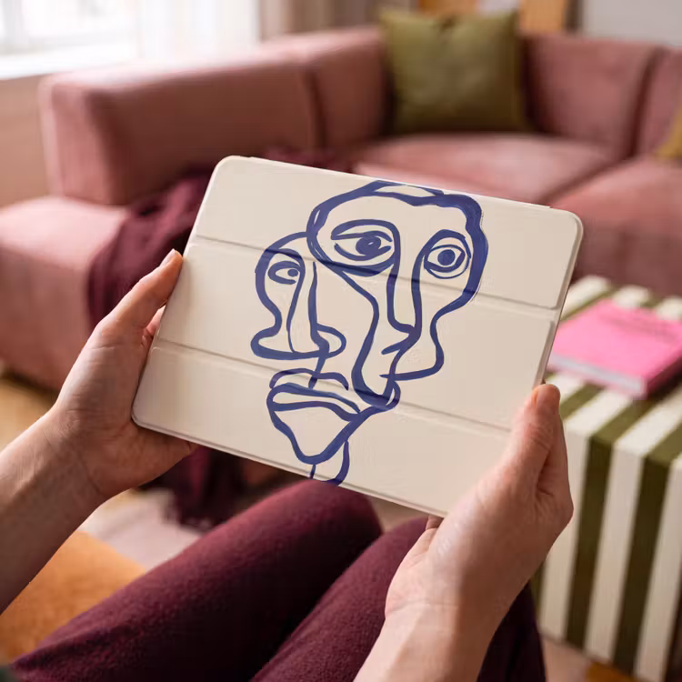 iPad hoes - Lijntekening - Overlappende gezichten - Donkerblauw — 4