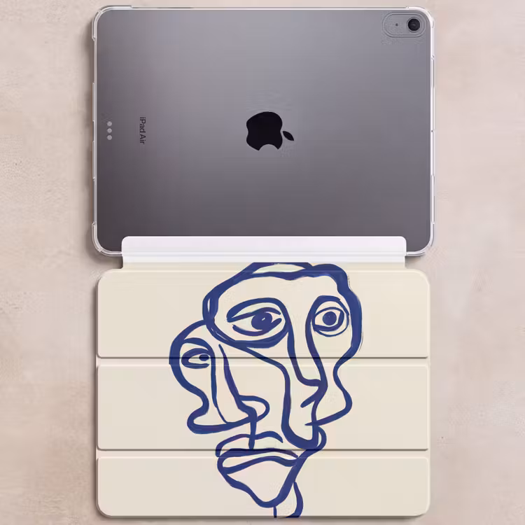 iPad hoes - Lijntekening - Overlappende gezichten - Donkerblauw — 6