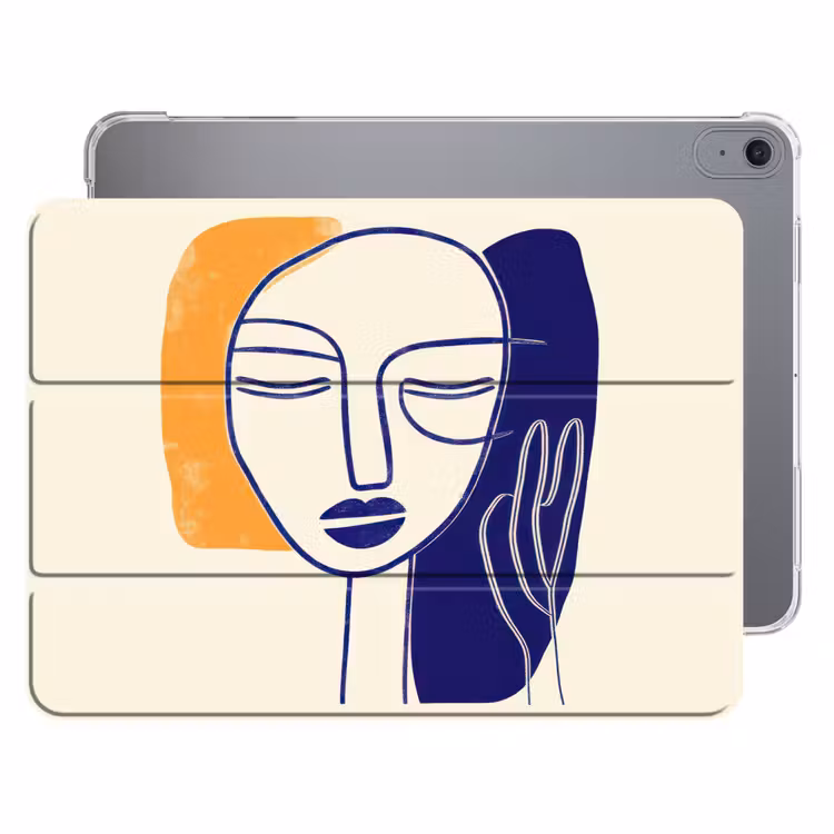 iPad hoes - Minimalistisch - Gezicht - Hand - Oranje - Blauw — 1