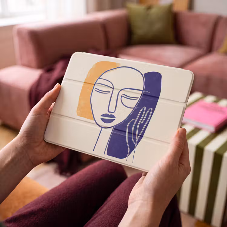 iPad hoes - Minimalistisch - Gezicht - Hand - Oranje - Blauw — 4