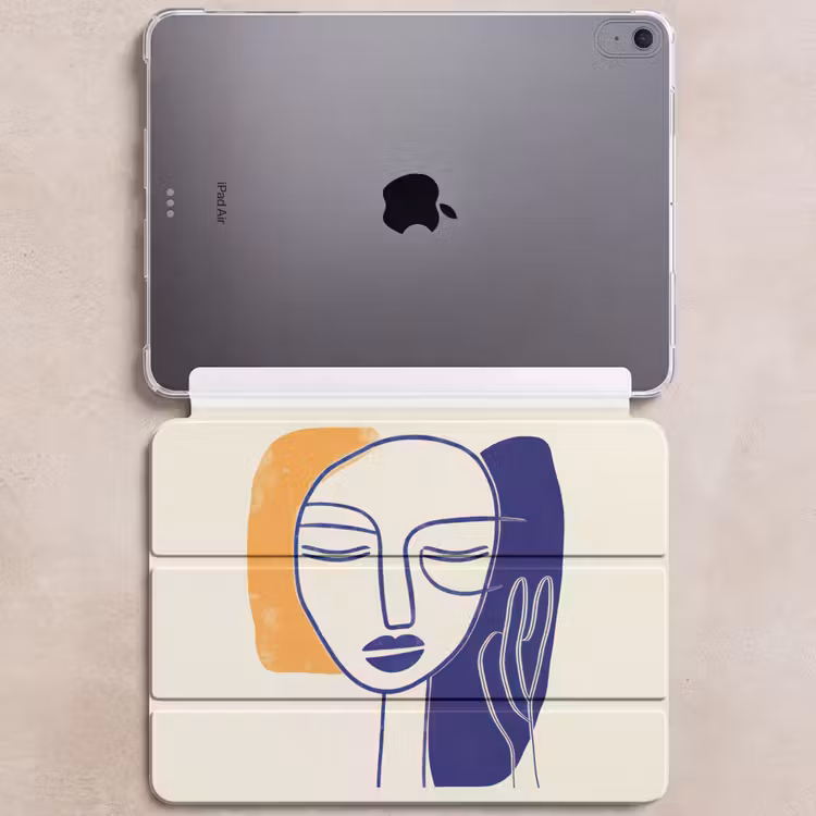 iPad hoes - Minimalistisch - Gezicht - Hand - Oranje - Blauw — 6