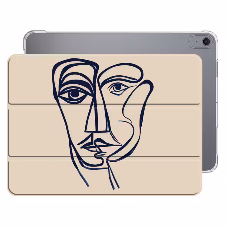 iPad hoes - Minimalistisch - Lijnillustratie - Beige - Donkerblauw — 1