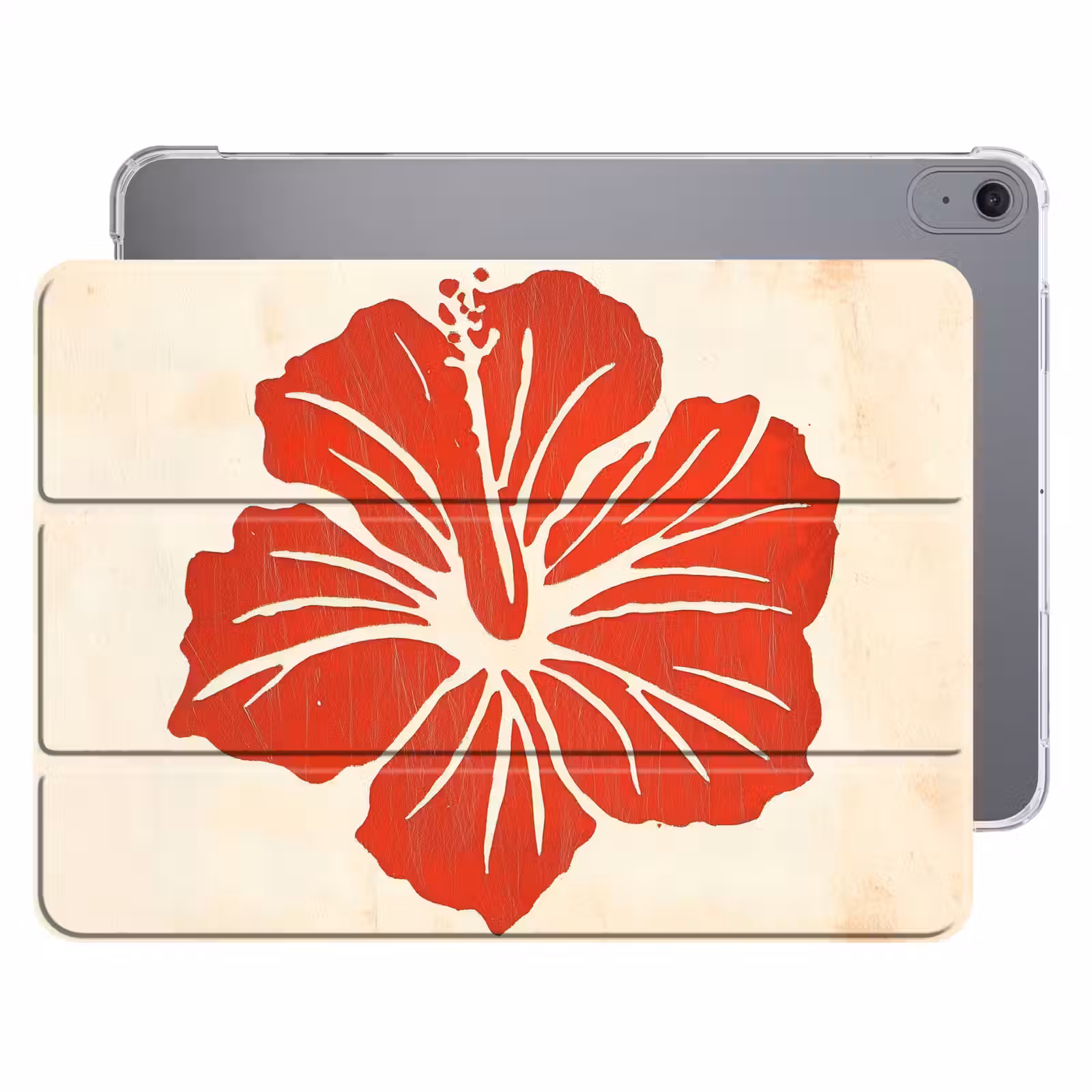 iPad hoes - Rode hibiscusbloem - Textuur achtergrond - Beige — 1