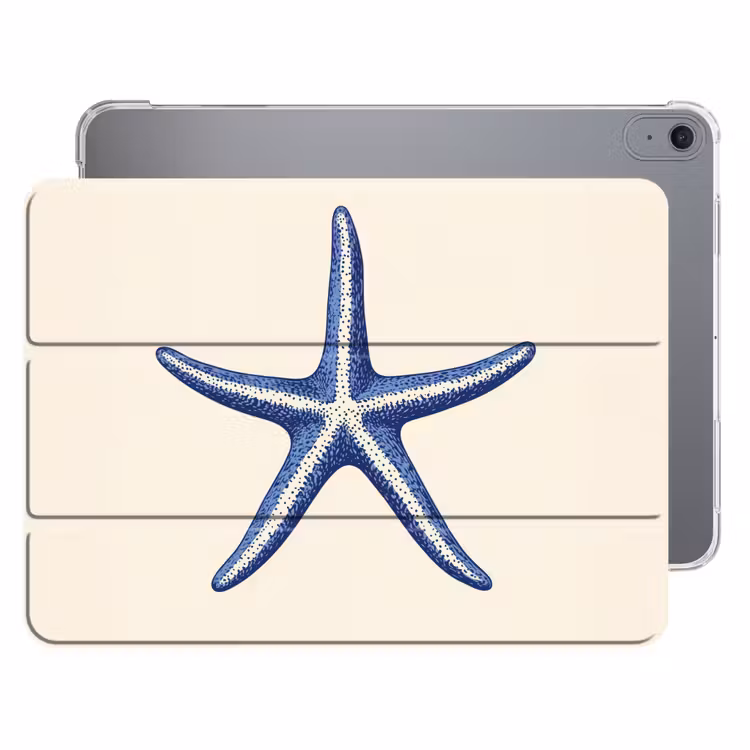 iPad hoes - Blauwe zeester - Minimalistisch - Beige — 1