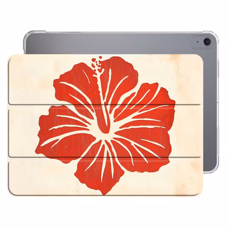 iPad hoes - Rode hibiscusbloem - Textuur achtergrond - Beige — 1