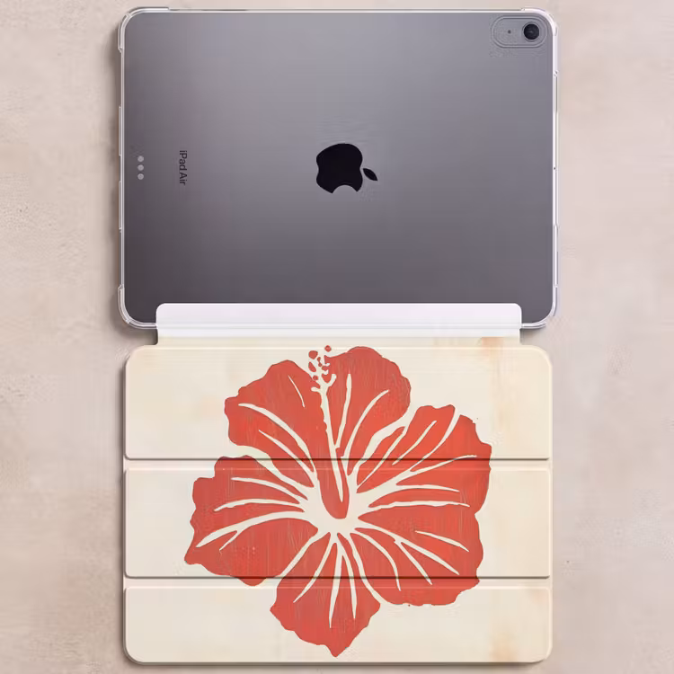 iPad hoes - Rode hibiscusbloem - Textuur achtergrond - Beige — 6