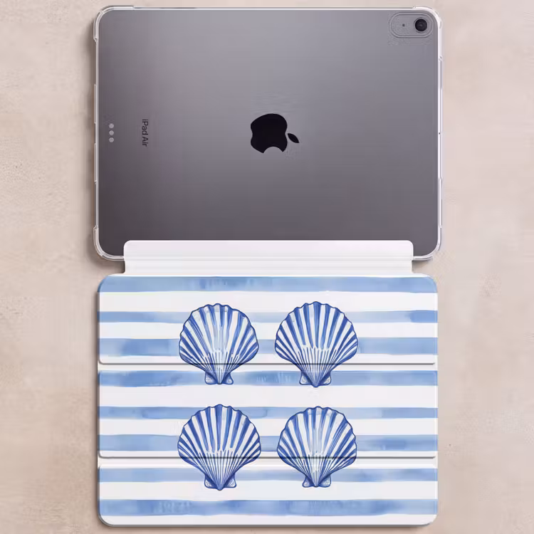 iPad hoes - Vier schelpen - Blauw - Wit - Strepen — 6