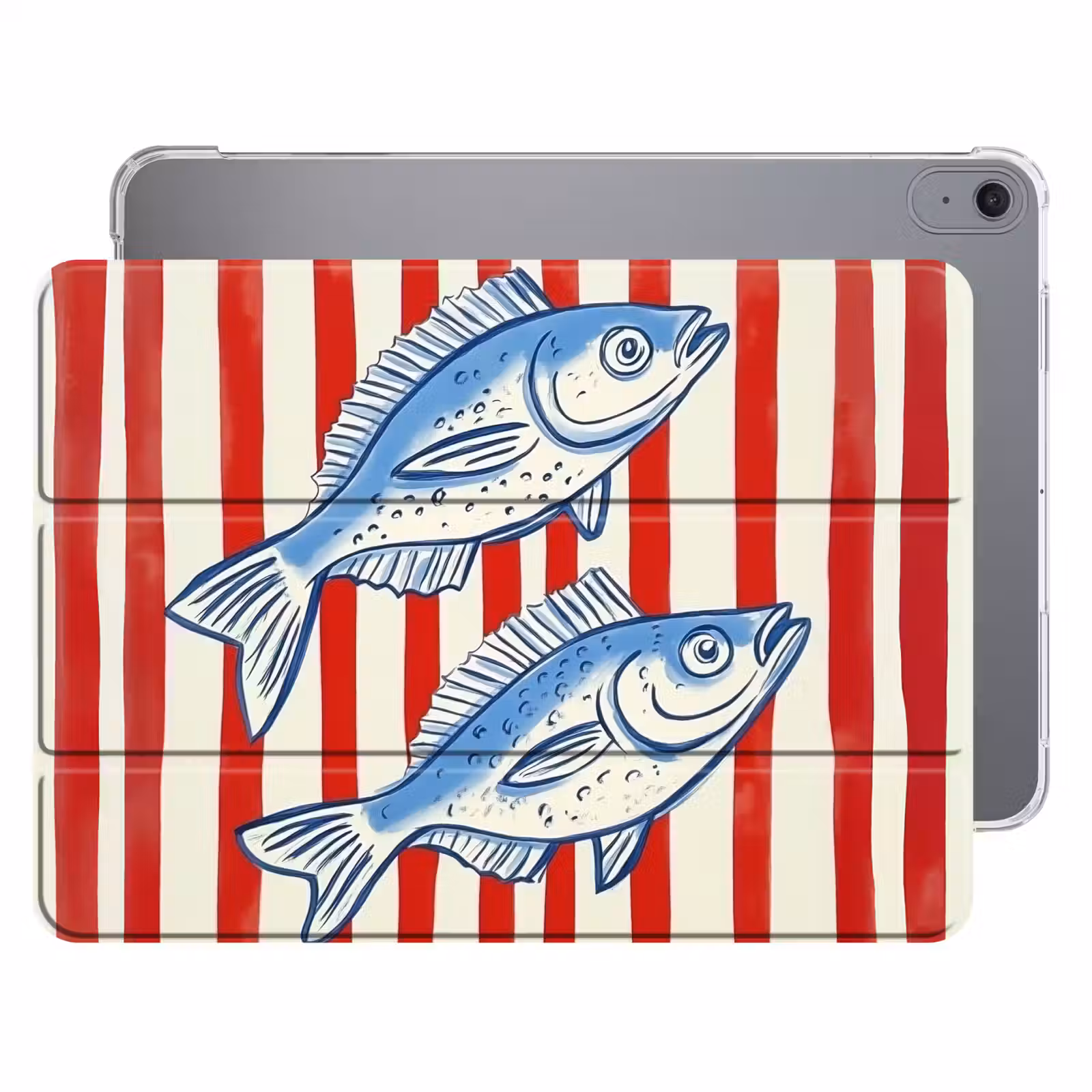iPad hoes - Vissen - Verticale strepen - Blauw - Rood — 1