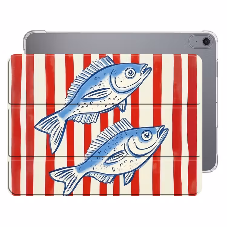 iPad hoes - Vissen - Verticale strepen - Blauw - Rood — 1