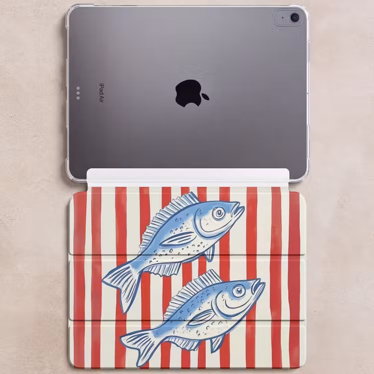 iPad hoes - Vissen - Verticale strepen - Blauw - Rood — 6
