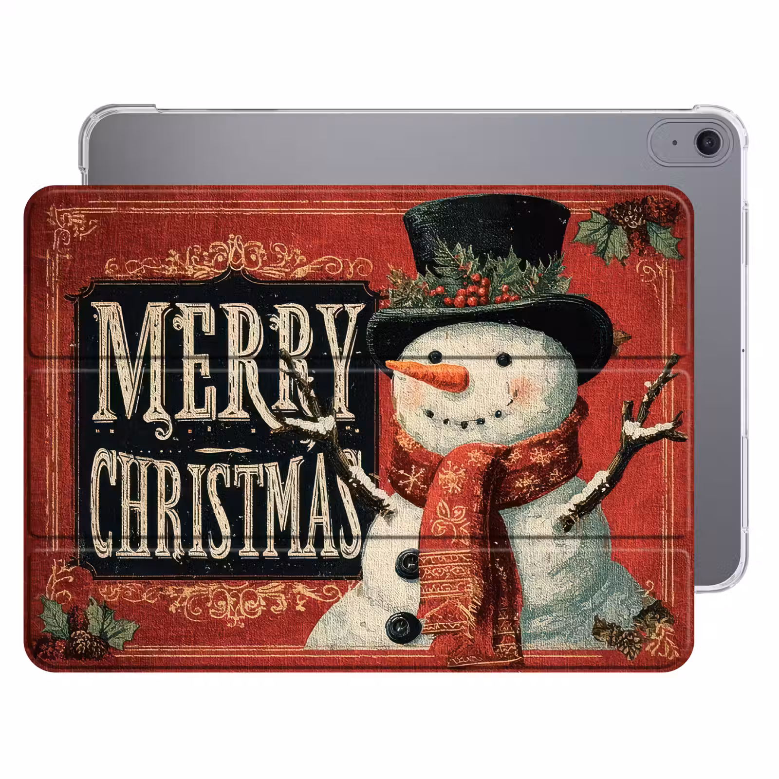iPad hoes - Klassiek - Kerstgroet - Sneeuwpop - Rood — 1